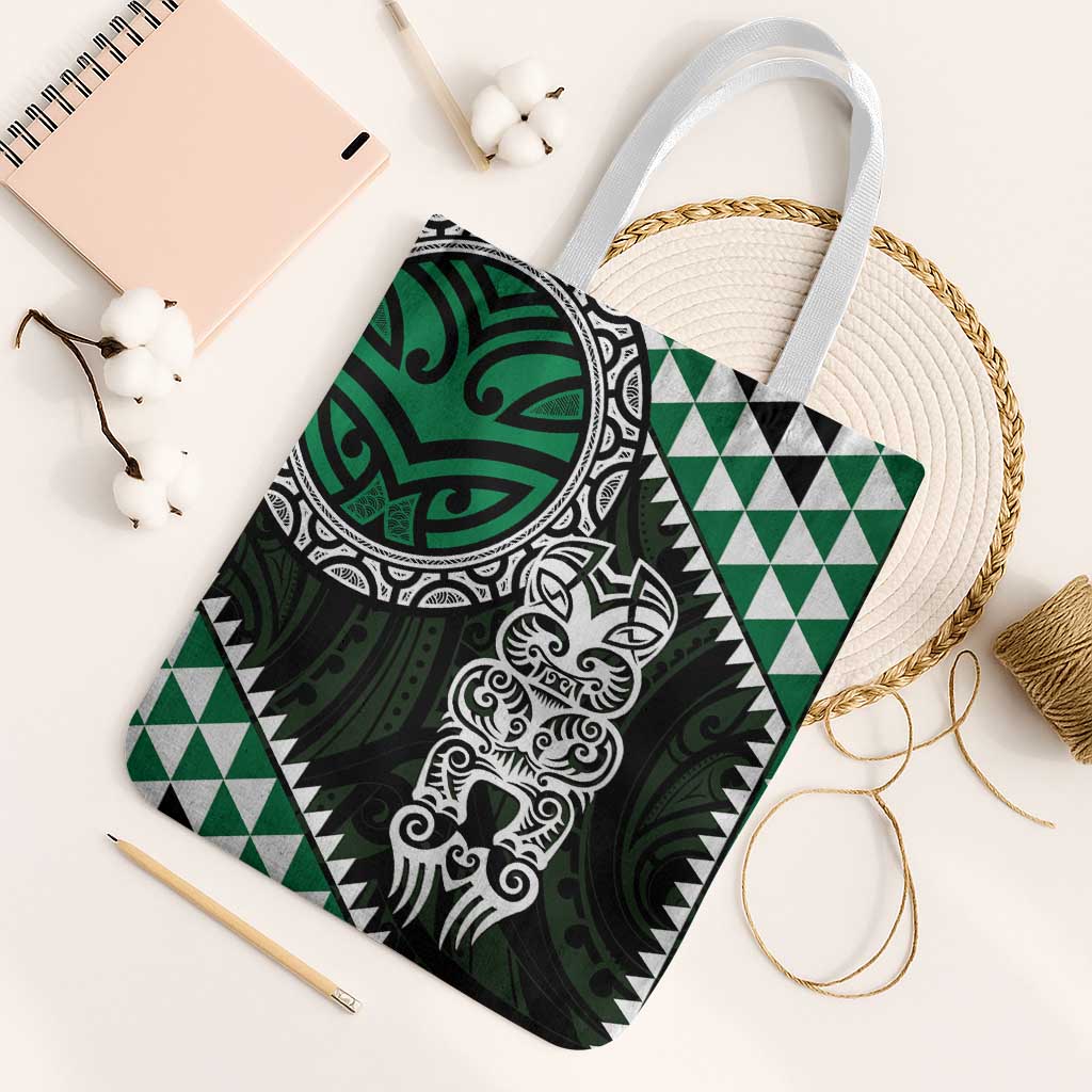 Green Aotearoa Niho Taniwha Tote Bag Maori Mythology Tooth - Taniko Motifs - Polynesian Pride