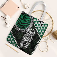 Green Aotearoa Niho Taniwha Tote Bag Maori Mythology Tooth - Taniko Motifs - Polynesian Pride