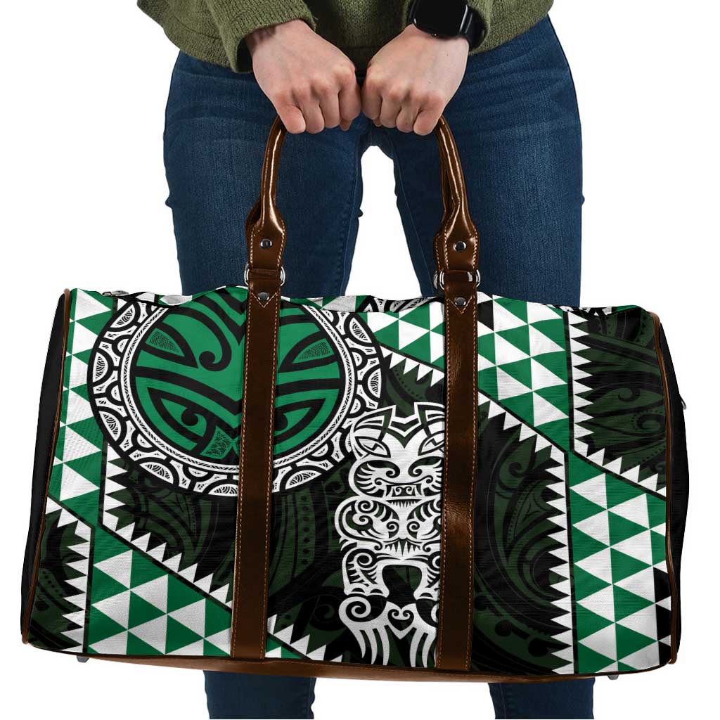 Green Aotearoa Niho Taniwha Travel Bag Maori Mythology Tooth - Taniko Motifs - Polynesian Pride