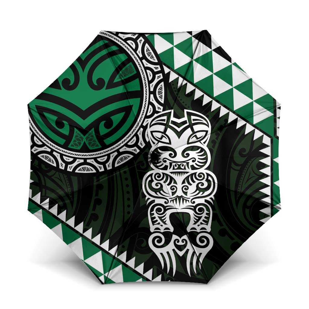 Green Aotearoa Niho Taniwha Umbrella Maori Mythology Tooth - Taniko Motifs - Polynesian Pride