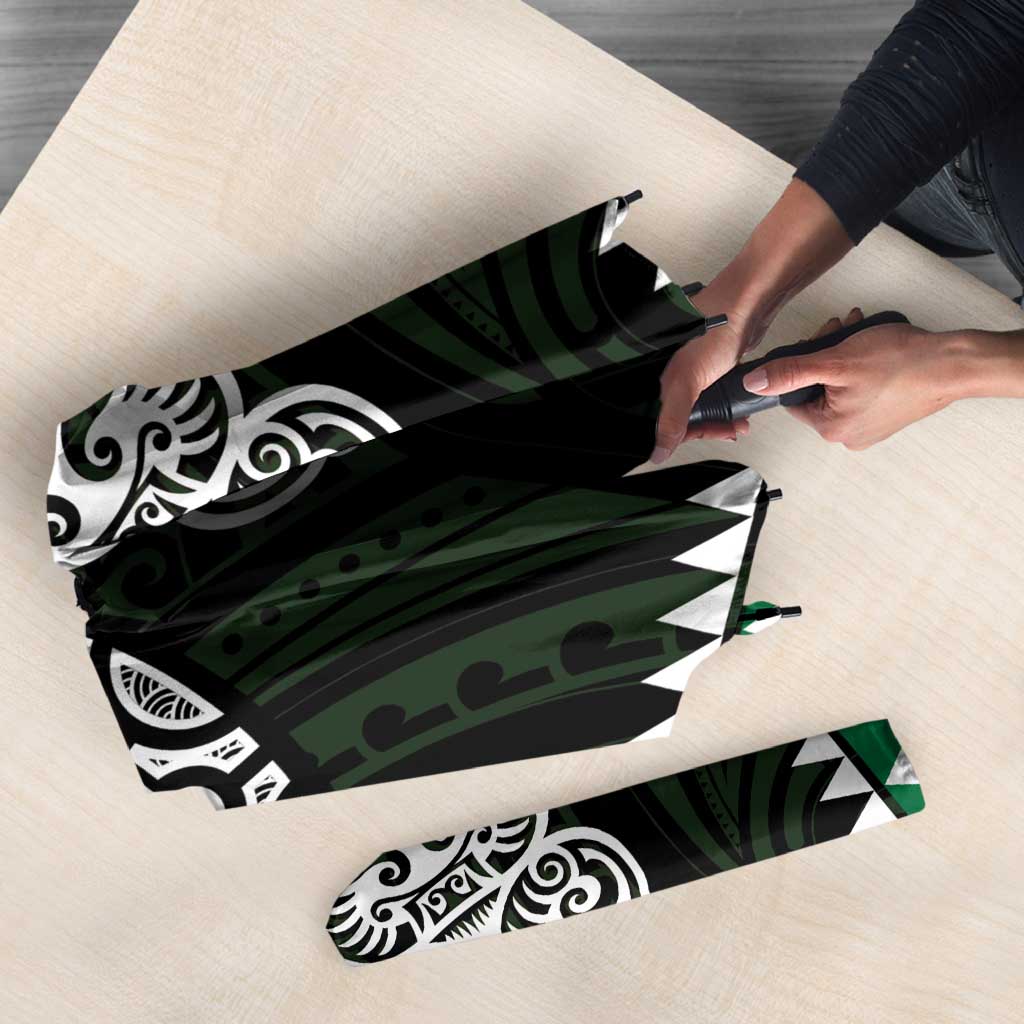 Green Aotearoa Niho Taniwha Umbrella Maori Mythology Tooth - Taniko Motifs - Polynesian Pride