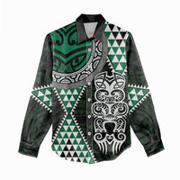 Green Aotearoa Niho Taniwha Women Casual Shirt Maori Mythology Tooth - Taniko Motifs LT14 - Polynesian Pride