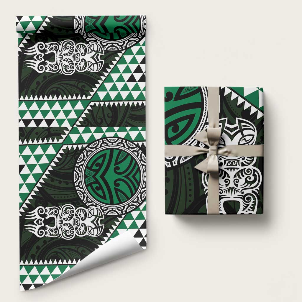 Green Aotearoa Niho Taniwha Wrapping Paper Maori Mythology Tooth - Taniko Motifs LT14 58" × 23" Green - Polynesian Pride