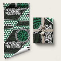 Green Aotearoa Niho Taniwha Wrapping Paper Maori Mythology Tooth - Taniko Motifs LT14 58" × 23" Green - Polynesian Pride