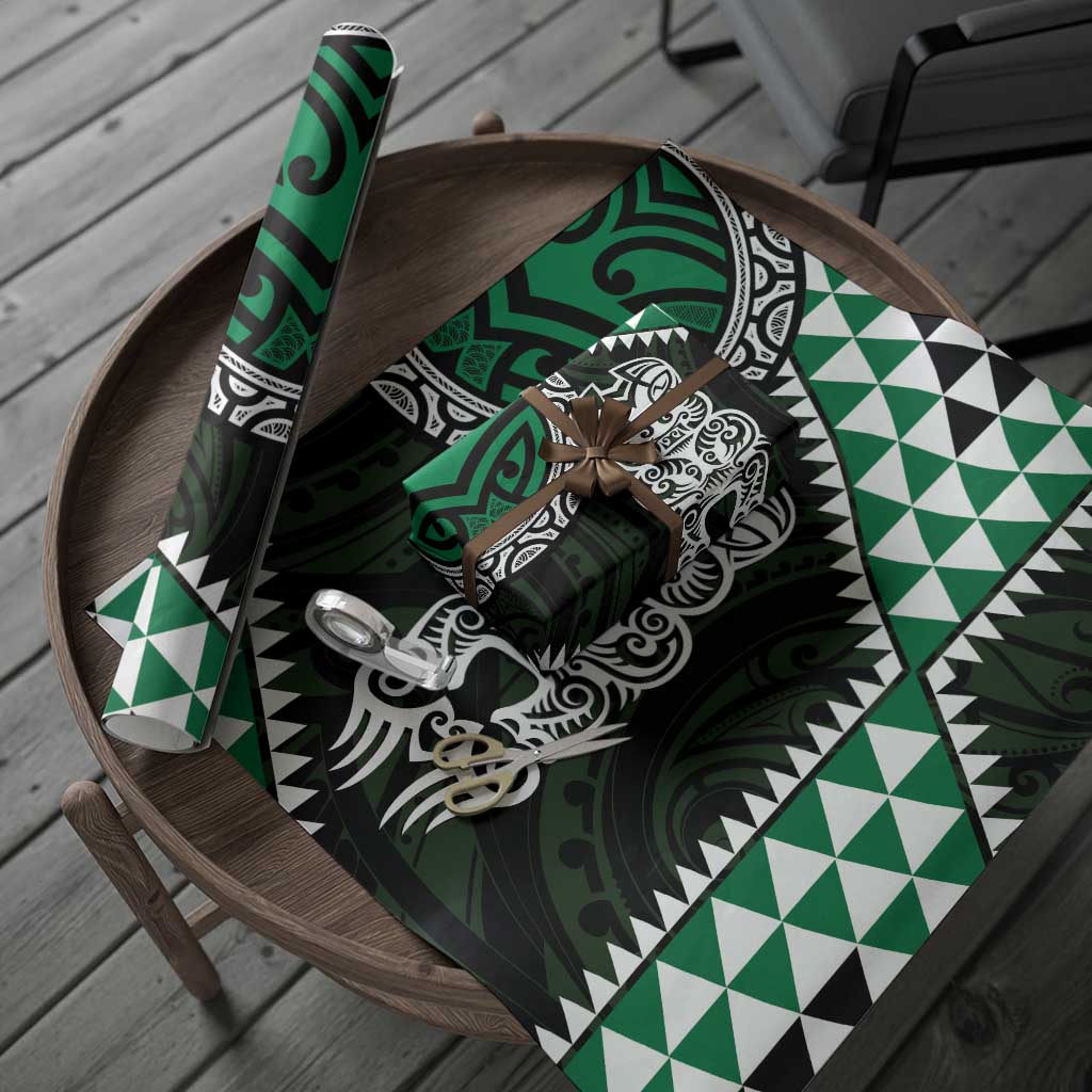 Green Aotearoa Niho Taniwha Wrapping Paper Maori Mythology Tooth - Taniko Motifs LT14 - Polynesian Pride