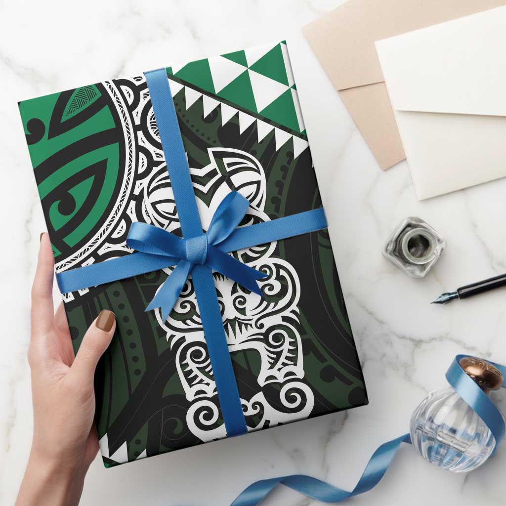Green Aotearoa Niho Taniwha Wrapping Paper Maori Mythology Tooth - Taniko Motifs LT14 - Polynesian Pride