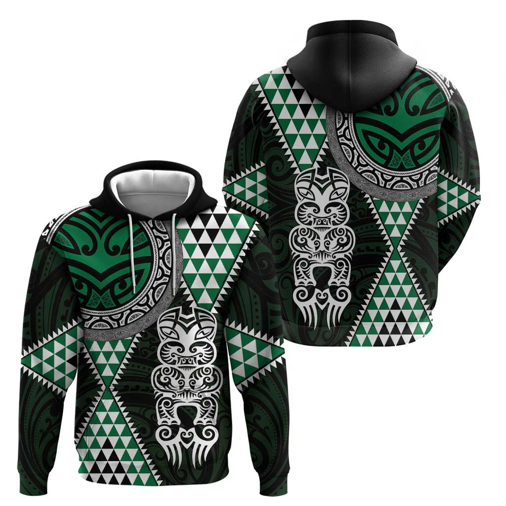 Green Aotearoa Niho Taniwha Zip Hoodie Maori Mythology Tooth - Taniko Motifs