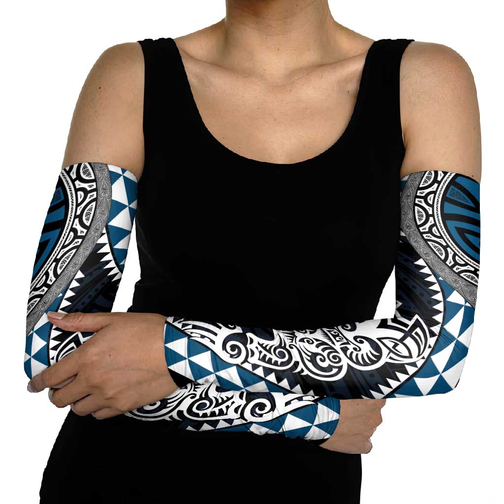 Blue Aotearoa Niho Taniwha Arm Sleeves Maori Mythology Tooth - Taniko Motifs - Polynesian Pride