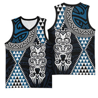 Blue Aotearoa Niho Taniwha Basketball Jersey Maori Mythology Tooth - Taniko Motifs - Polynesian Pride