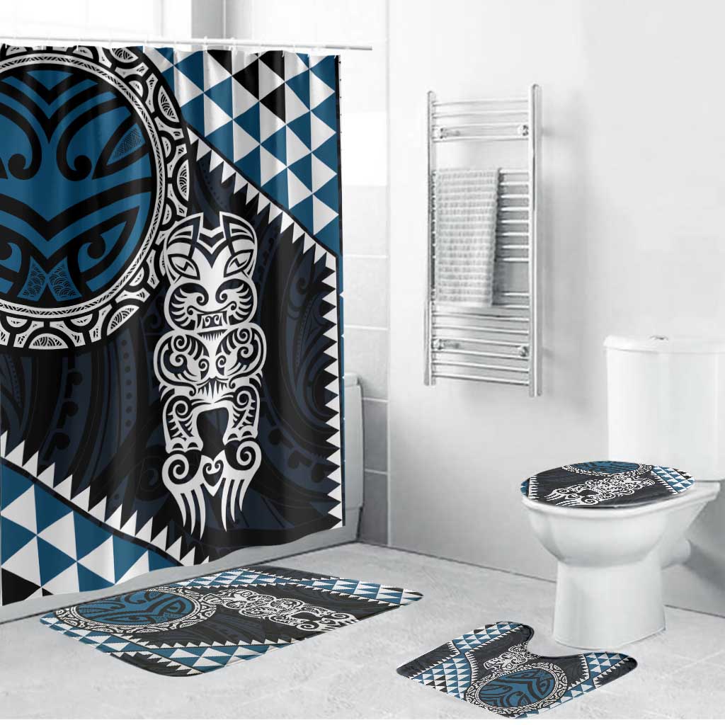 Blue Aotearoa Niho Taniwha Bathroom Set Maori Mythology Tooth - Taniko Motifs - Polynesian Pride