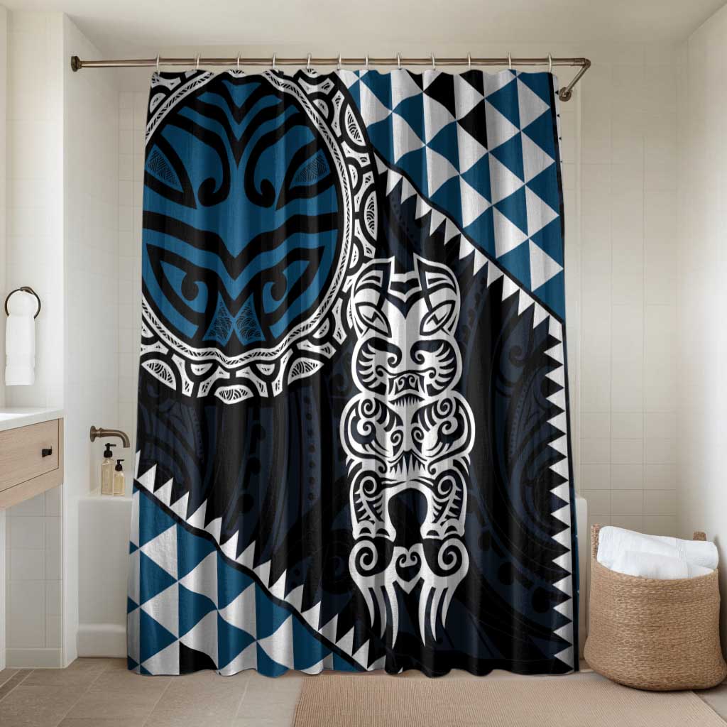 Blue Aotearoa Niho Taniwha Bathroom Set Maori Mythology Tooth - Taniko Motifs - Polynesian Pride