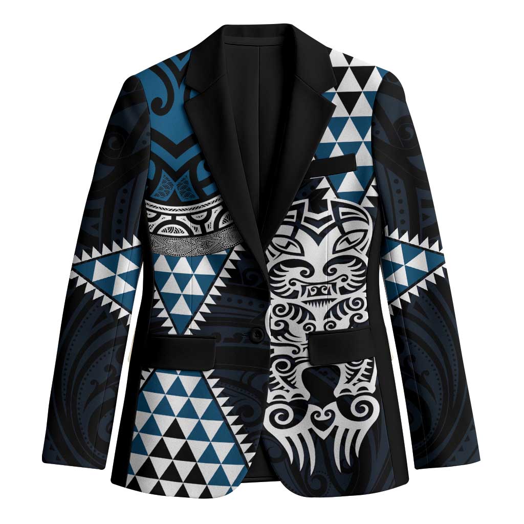 Blue Aotearoa Niho Taniwha Blazer Maori Mythology Tooth - Taniko Motifs LT14 Unisex Blue - Polynesian Pride