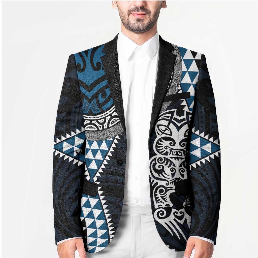 Blue Aotearoa Niho Taniwha Blazer Maori Mythology Tooth - Taniko Motifs LT14 - Polynesian Pride