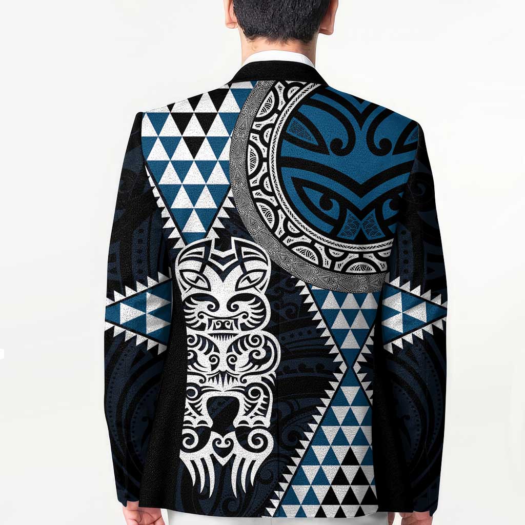 Blue Aotearoa Niho Taniwha Blazer Maori Mythology Tooth - Taniko Motifs LT14 - Polynesian Pride