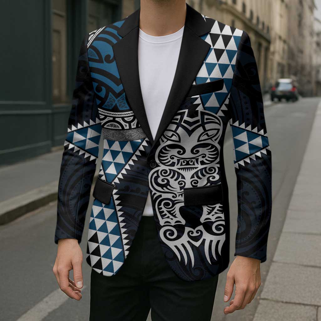 Blue Aotearoa Niho Taniwha Blazer Maori Mythology Tooth - Taniko Motifs LT14 - Polynesian Pride