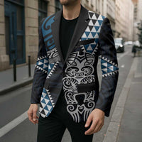 Blue Aotearoa Niho Taniwha Blazer Maori Mythology Tooth - Taniko Motifs LT14 - Polynesian Pride