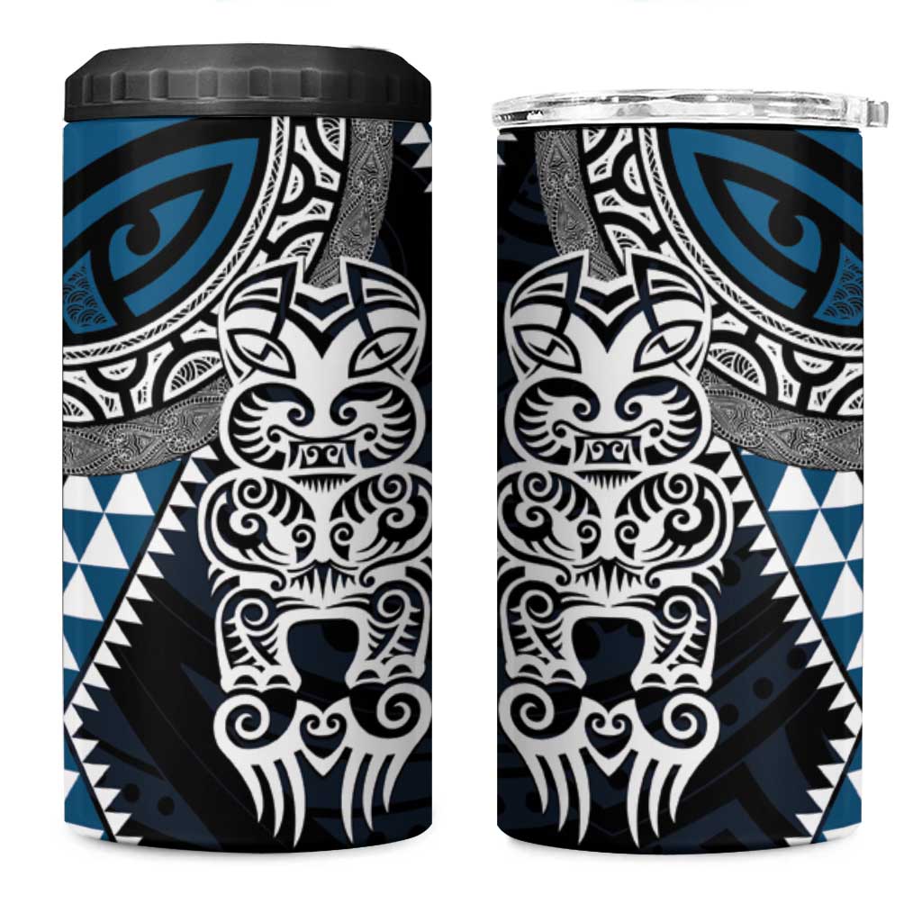 Blue Aotearoa Niho Taniwha 4 in 1 Can Cooler Tumbler Maori Mythology Tooth - Taniko Motifs LT14 One Size: 16 oz Blue - Polynesian Pride
