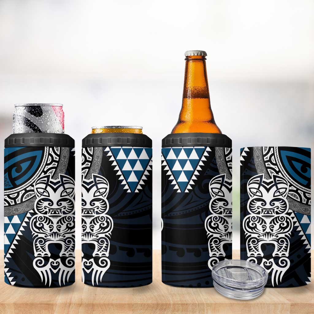 Blue Aotearoa Niho Taniwha 4 in 1 Can Cooler Tumbler Maori Mythology Tooth - Taniko Motifs LT14 - Polynesian Pride