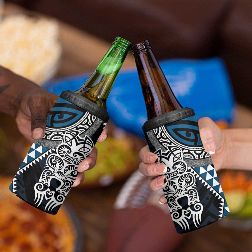 Blue Aotearoa Niho Taniwha 4 in 1 Can Cooler Tumbler Maori Mythology Tooth - Taniko Motifs LT14 - Polynesian Pride