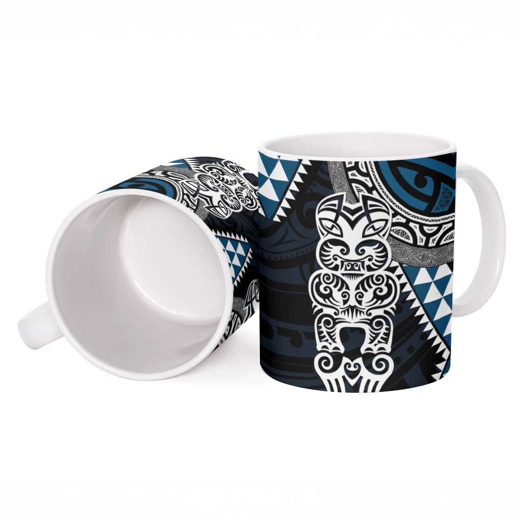 Blue Aotearoa Niho Taniwha Ceramic Mug Maori Mythology Tooth - Taniko Motifs - Polynesian Pride