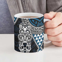 Blue Aotearoa Niho Taniwha Ceramic Mug Maori Mythology Tooth - Taniko Motifs - Polynesian Pride