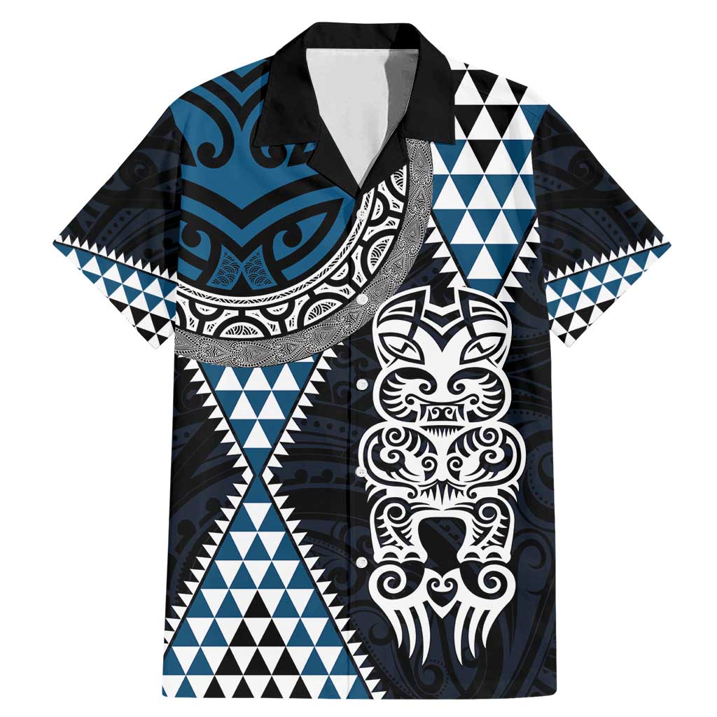 Blue Aotearoa Niho Taniwha Family Matching Mermaid Dress and Hawaiian Shirt Maori Mythology Tooth - Taniko Motifs LT14 Dad's Shirt - Short Sleeve Blue - Polynesian Pride