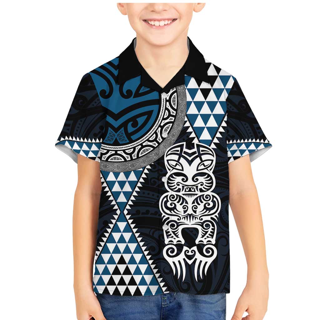 Blue Aotearoa Niho Taniwha Family Matching Mermaid Dress and Hawaiian Shirt Maori Mythology Tooth - Taniko Motifs LT14 Son's Shirt Blue - Polynesian Pride