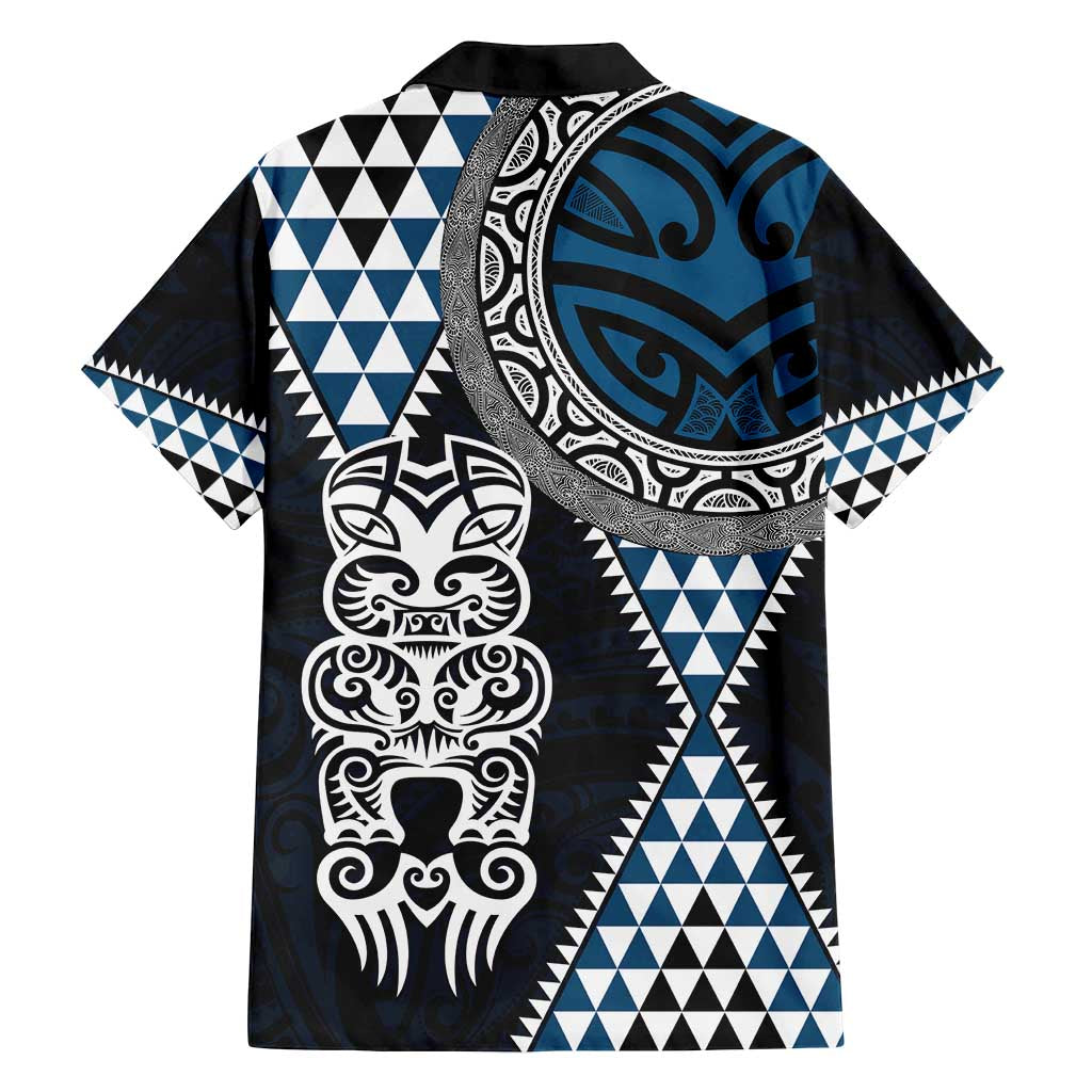Blue Aotearoa Niho Taniwha Family Matching Off Shoulder Maxi Dress and Hawaiian Shirt Maori Mythology Tooth - Taniko Motifs LT14 - Polynesian Pride
