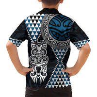 Blue Aotearoa Niho Taniwha Family Matching Off Shoulder Short Dress and Hawaiian Shirt Maori Mythology Tooth - Taniko Motifs LT14 - Polynesian Pride