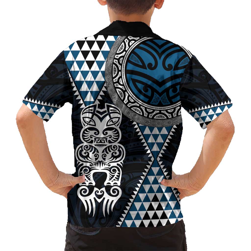 Blue Aotearoa Niho Taniwha Family Matching Summer Maxi Dress and Hawaiian Shirt Maori Mythology Tooth - Taniko Motifs LT14 - Polynesian Pride