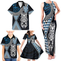 Blue Aotearoa Niho Taniwha Family Matching Tank Maxi Dress and Hawaiian Shirt Maori Mythology Tooth - Taniko Motifs LT14 - Polynesian Pride
