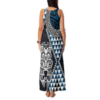 Blue Aotearoa Niho Taniwha Family Matching Tank Maxi Dress and Hawaiian Shirt Maori Mythology Tooth - Taniko Motifs LT14 - Polynesian Pride