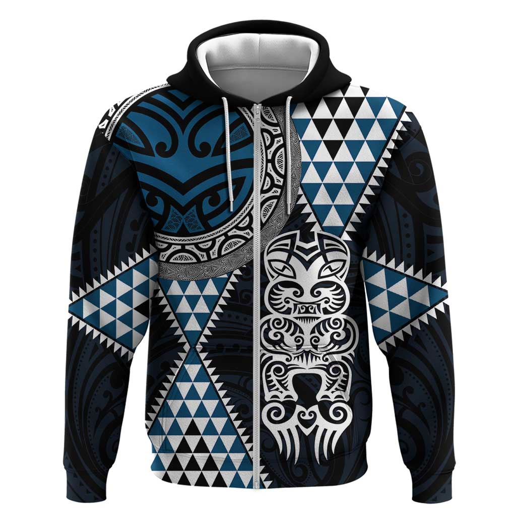 Blue Aotearoa Niho Taniwha Hoodie Maori Mythology Tooth - Taniko Motifs