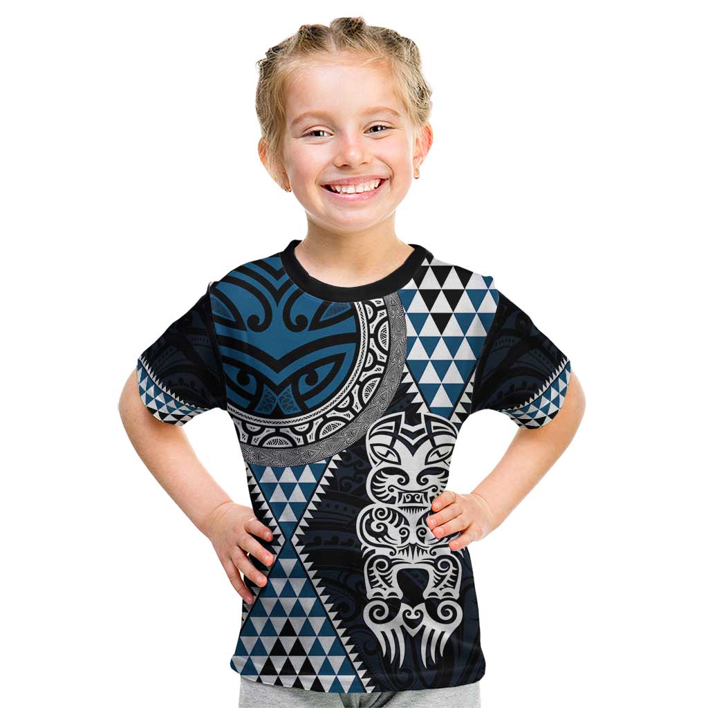 Blue Aotearoa Niho Taniwha Kid T Shirt Maori Mythology Tooth - Taniko Motifs LT14 Blue - Polynesian Pride