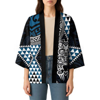 Blue Aotearoa Niho Taniwha Kimono Maori Mythology Tooth - Taniko Motifs - Polynesian Pride