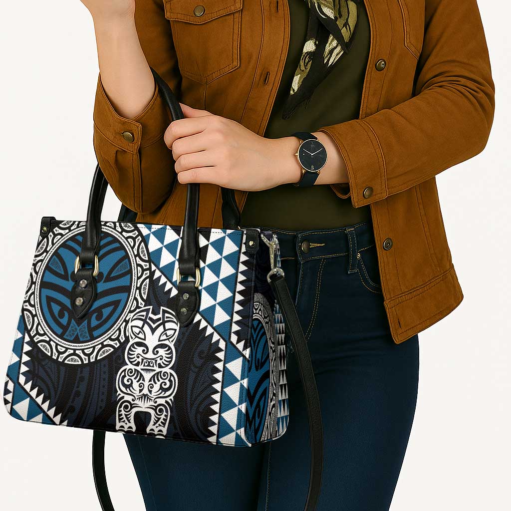 Blue Aotearoa Niho Taniwha Leather Bag Maori Mythology Tooth - Taniko Motifs - Polynesian Pride