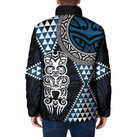 Blue Aotearoa Niho Taniwha Padded Jacket Maori Mythology Tooth - Taniko Motifs - Polynesian Pride