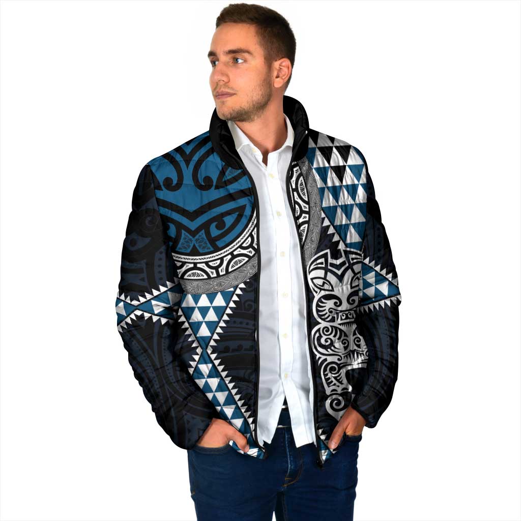 Blue Aotearoa Niho Taniwha Padded Jacket Maori Mythology Tooth - Taniko Motifs - Polynesian Pride
