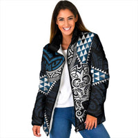 Blue Aotearoa Niho Taniwha Padded Jacket Maori Mythology Tooth - Taniko Motifs - Polynesian Pride
