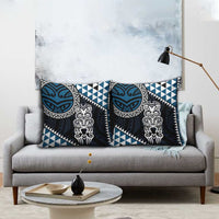 Blue Aotearoa Niho Taniwha Pillow Cover Maori Mythology Tooth - Taniko Motifs - Polynesian Pride