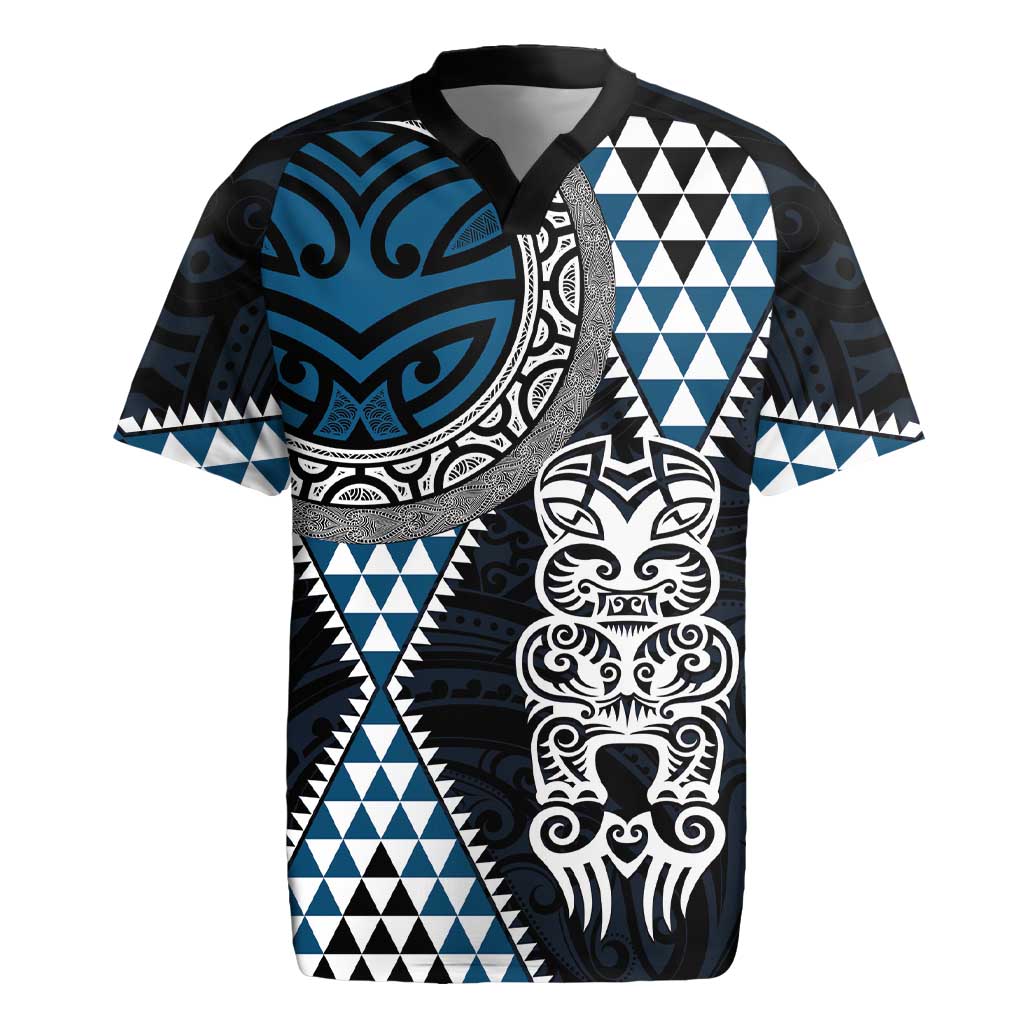 Blue Aotearoa Niho Taniwha Rugby Jersey Maori Mythology Tooth - Taniko Motifs LT14 Blue - Polynesian Pride