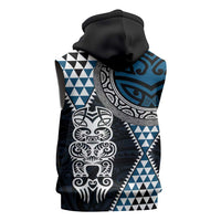 Blue Aotearoa Niho Taniwha Sleeveless Hoodie Maori Mythology Tooth - Taniko Motifs - Polynesian Pride