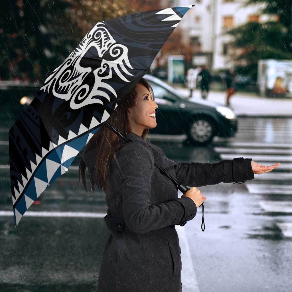 Blue Aotearoa Niho Taniwha Umbrella Maori Mythology Tooth - Taniko Motifs - Polynesian Pride