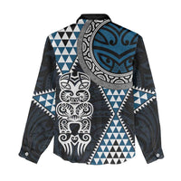Blue Aotearoa Niho Taniwha Women Casual Shirt Maori Mythology Tooth - Taniko Motifs LT14 - Polynesian Pride