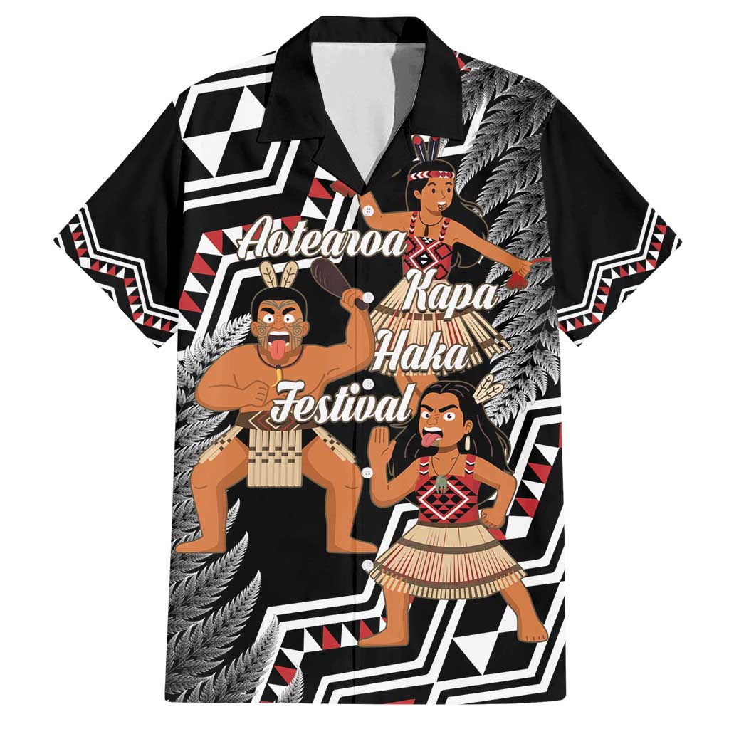 Aotearoa Kapa Haka Family Matching Off Shoulder Maxi Dress and Hawaiian Shirt 2025 Festival - Traditional Maori Dance LT14 Dad's Shirt - Short Sleeve Black - Polynesian Pride