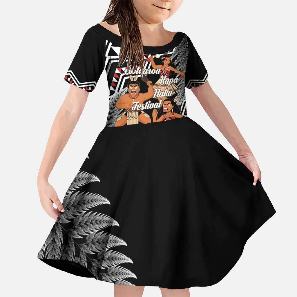 Aotearoa Kapa Haka Family Matching Short Sleeve Bodycon Dress and Hawaiian Shirt 2025 Festival - Traditional Maori Dance LT14 Daughter's Dress Black - Polynesian Pride