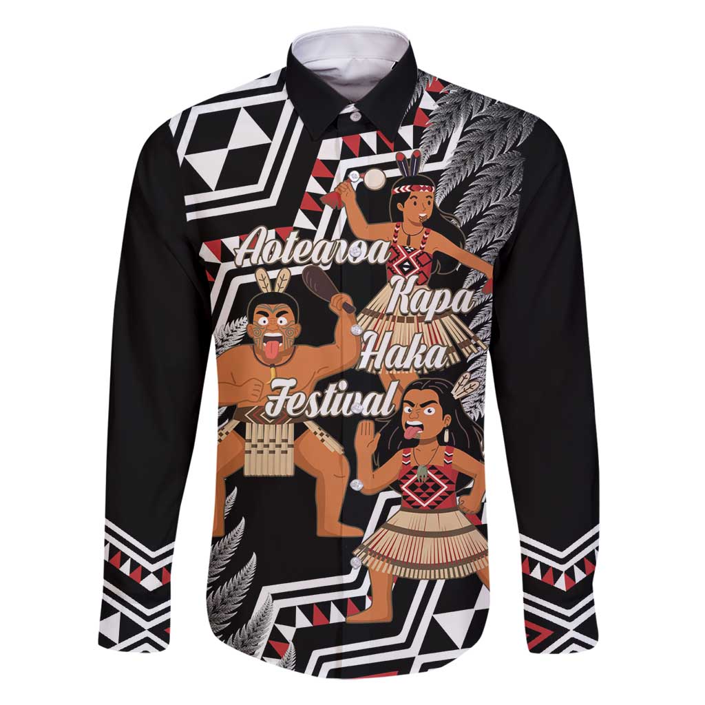 Aotearoa Kapa Haka Family Matching Summer Maxi Dress and Hawaiian Shirt 2025 Festival - Traditional Maori Dance LT14 Dad's Shirt - Long Sleeve Black - Polynesian Pride