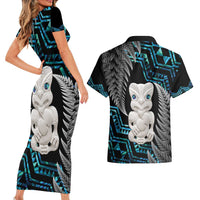 Aotearoa Taniko Paua Shell With Hei Tiki Couples Matching Short Sleeve Bodycon Dress and Hawaiian Shirt LT14 - Polynesian Pride