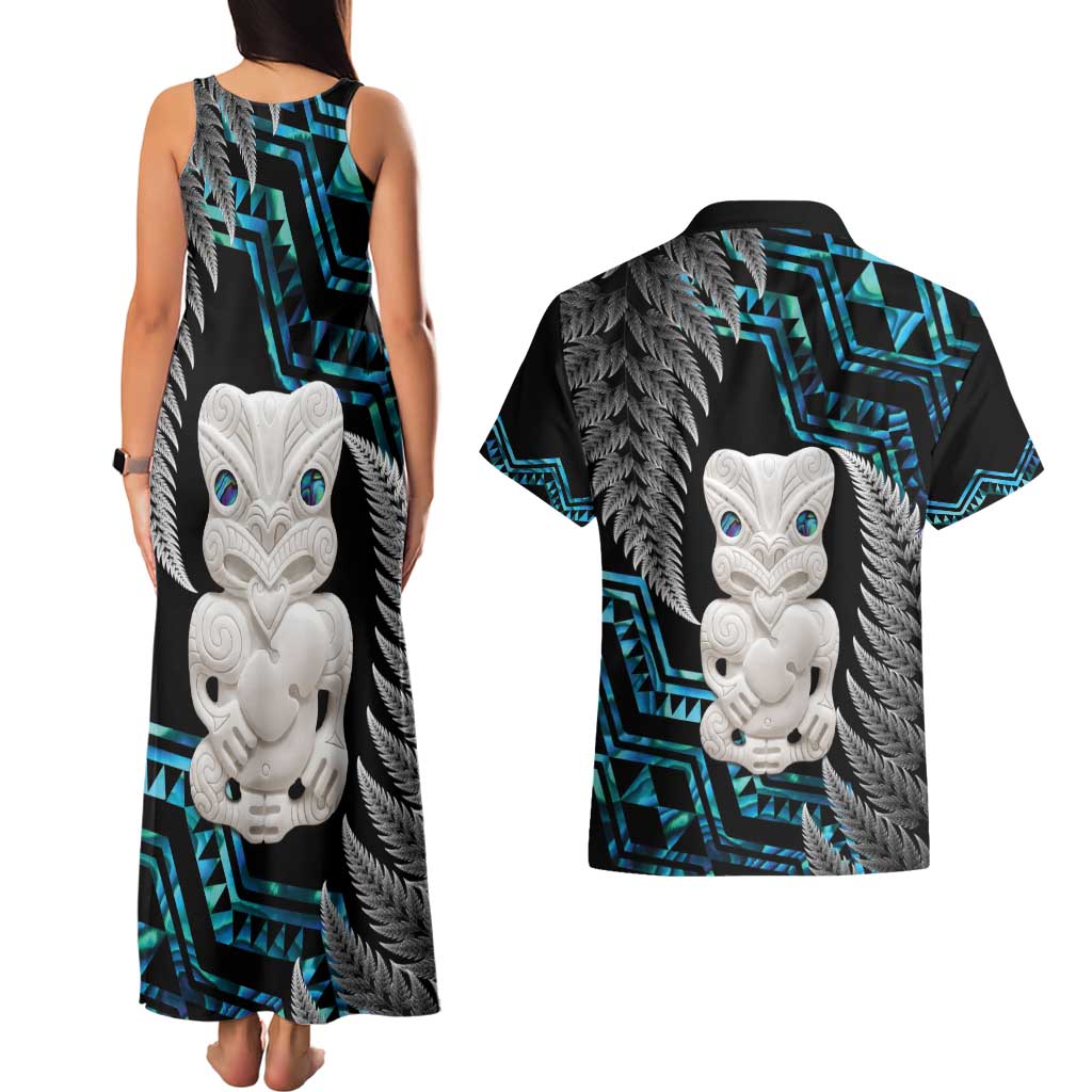 Aotearoa Taniko Paua Shell With Hei Tiki Couples Matching Tank Maxi Dress and Hawaiian Shirt LT14 - Polynesian Pride