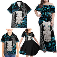 Aotearoa Taniko Paua Shell With Hei Tiki Family Matching Off Shoulder Maxi Dress and Hawaiian Shirt LT14 - Polynesian Pride